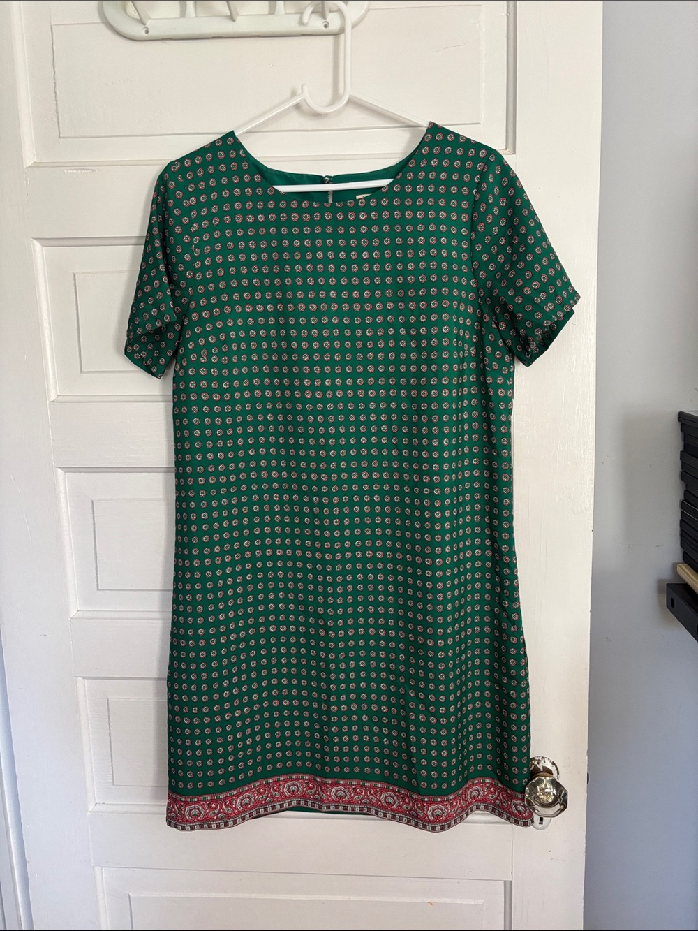J. Crew Green Printed Short Sleeve Shift Dress